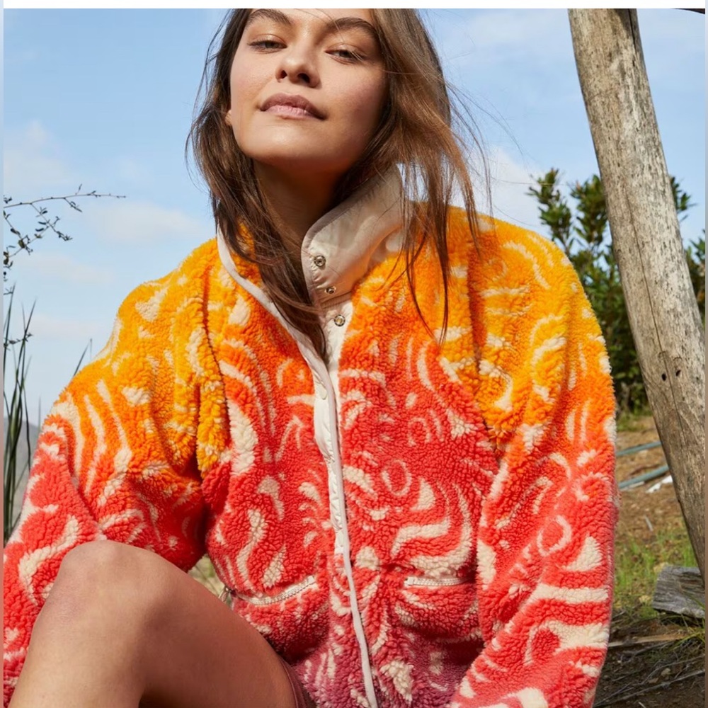 FP MOVEMENT Rocky Ridge Jacket / Marigold Combo Sherpa style button up coat